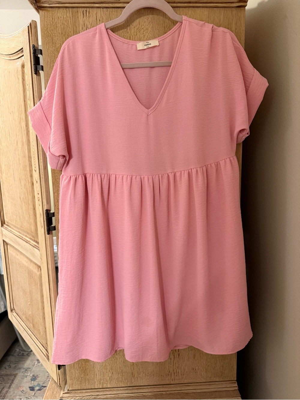 entro Pink V-Neck Babydoll Mini Dress